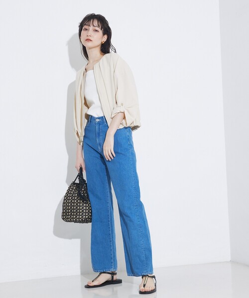 qualite(カリテ)の「【セットアップ対応】シアサッカーブルゾン/春服/夏服/サマージャケット/オフィスカジュアル/ドルマンジャケット(ブルゾン・レディース・ベージュ/ネイビー・38/36)」の14枚目の写真