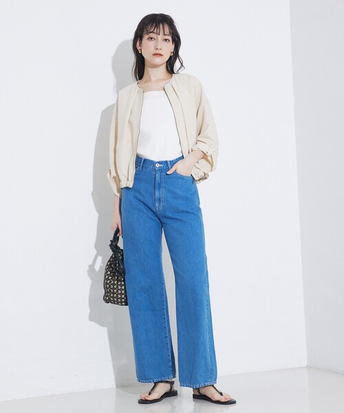 qualite(カリテ)の「【セットアップ対応】シアサッカーブルゾン/春服/夏服/サマージャケット/オフィスカジュアル/ドルマンジャケット(ブルゾン・レディース・ベージュ/ネイビー・38/36)」の15枚目の写真