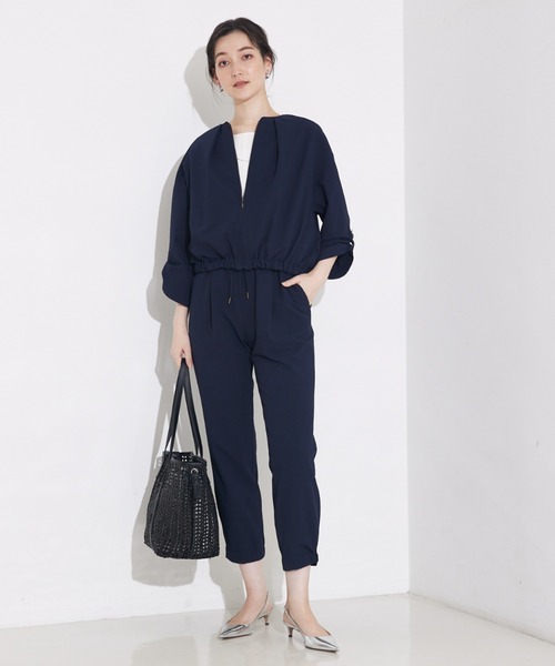 qualite（カリテ）の「【セットアップ対応】シアサッカーブルゾン/夏服/サマージャケット/オフィスカジュアル/ドルマンジャケット（ブルゾン・レディース・ベージュ/ネイビー・38/36）」の6枚目の写真