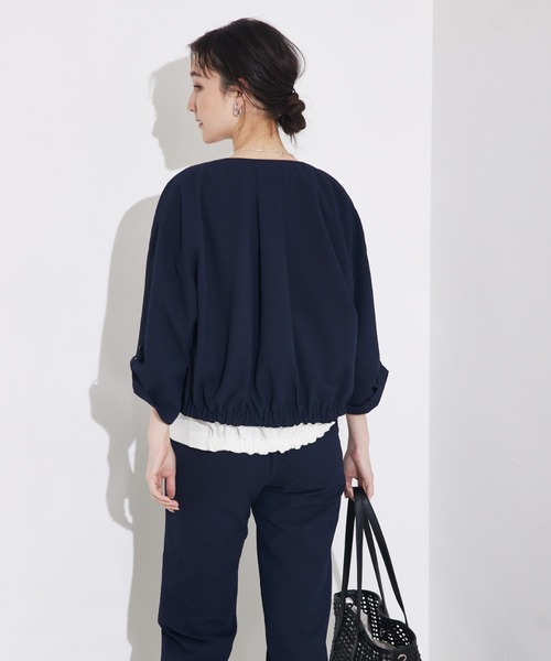 qualite（カリテ）の「【セットアップ対応】シアサッカーブルゾン/夏服/サマージャケット/オフィスカジュアル/ドルマンジャケット（ブルゾン・レディース・ベージュ/ネイビー・38/36）」の7枚目の写真