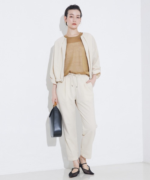 qualite（カリテ）の「【セットアップ対応】シアサッカーブルゾン/夏服/サマージャケット/オフィスカジュアル/ドルマンジャケット（ブルゾン・レディース・ベージュ/ネイビー・38/36）」の19枚目の写真