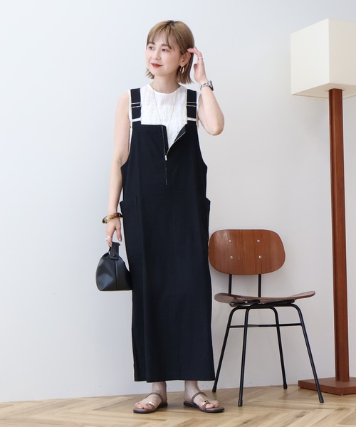 AMERICAN HOLIC（アメリカンホリック）の「【WEB限定】リネンブレンドIラインジャンパースカート（ジャンパースカート・レディース・ブラック/カーキ・M/L）」の10枚目の写真