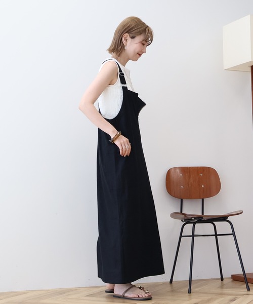 AMERICAN HOLIC（アメリカンホリック）の「【WEB限定】リネンブレンドIラインジャンパースカート（ジャンパースカート・レディース・ブラック/カーキ・M/L）」の11枚目の写真