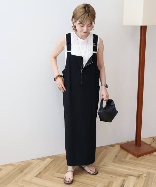 AMERICAN HOLIC（アメリカンホリック）の「【WEB限定】リネンブレンドIラインジャンパースカート（ジャンパースカート・レディース・ブラック/カーキ・M/L）」の14枚目の写真