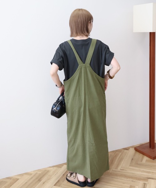 AMERICAN HOLIC（アメリカンホリック）の「【WEB限定】リネンブレンドIラインジャンパースカート（ジャンパースカート・レディース・ブラック/カーキ・M/L）」の3枚目の写真