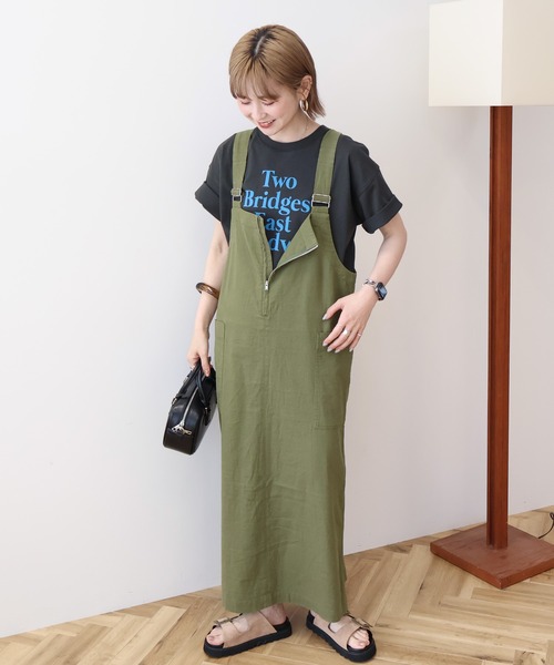 AMERICAN HOLIC（アメリカンホリック）の「【WEB限定】リネンブレンドIラインジャンパースカート（ジャンパースカート・レディース・ブラック/カーキ・M/L）」の5枚目の写真