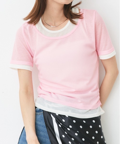 ad thie（アドティエ）の「レイヤードデザイン シアーカットソー（Tシャツ/カットソー・レディース・ライトグリーン/チャコール/ブラック/ライトピンク/ライトブルー・FREE）」の5枚目の写真