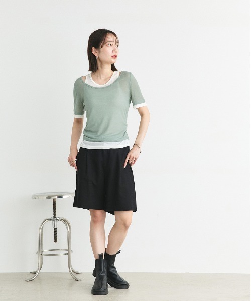 ad thie（アドティエ）の「レイヤードデザイン シアーカットソー（Tシャツ/カットソー・レディース・ライトグリーン/チャコール/ブラック/ライトピンク/ライトブルー・FREE）」の22枚目の写真