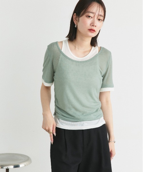 ad thie（アドティエ）の「レイヤードデザイン シアーカットソー（Tシャツ/カットソー・レディース・ライトグリーン/チャコール/ブラック/ライトピンク/ライトブルー・FREE）」の21枚目の写真