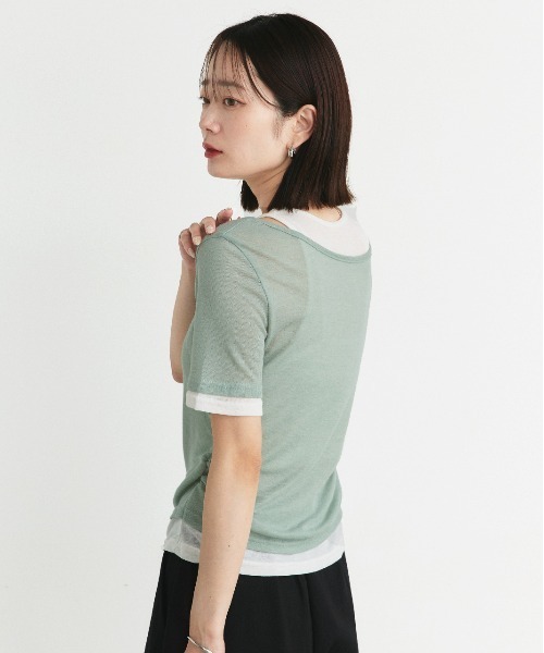 ad thie（アドティエ）の「レイヤードデザイン シアーカットソー（Tシャツ/カットソー・レディース・ライトグリーン/チャコール/ブラック/ライトピンク/ライトブルー・FREE）」の20枚目の写真