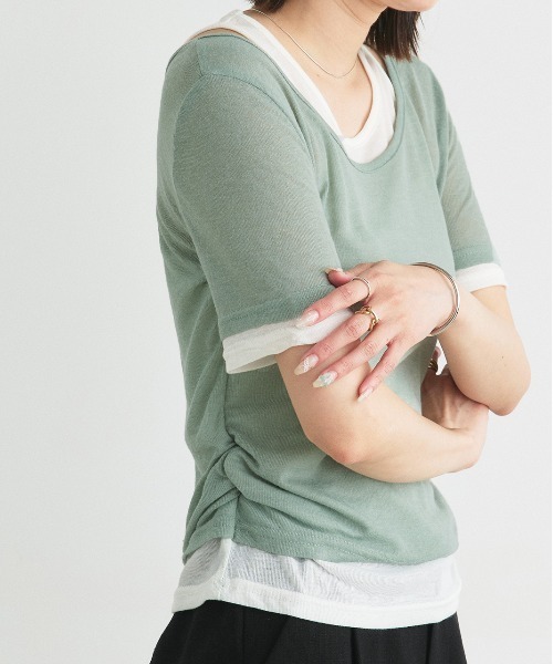 ad thie（アドティエ）の「レイヤードデザイン シアーカットソー（Tシャツ/カットソー・レディース・ライトグリーン/チャコール/ブラック/ライトピンク/ライトブルー・FREE）」の19枚目の写真