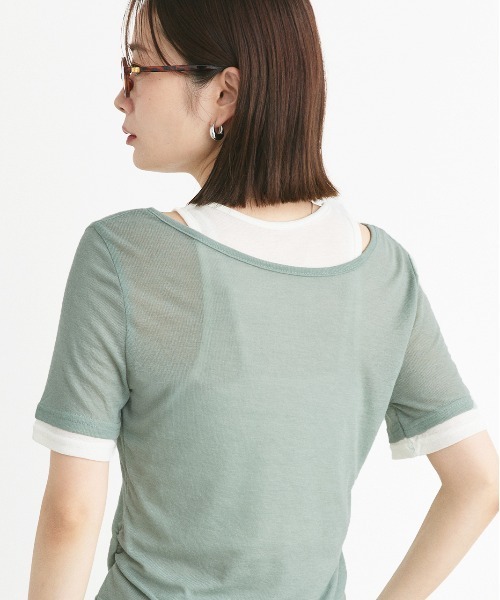 ad thie（アドティエ）の「レイヤードデザイン シアーカットソー（Tシャツ/カットソー・レディース・ライトグリーン/チャコール/ブラック/ライトピンク/ライトブルー・FREE）」の18枚目の写真