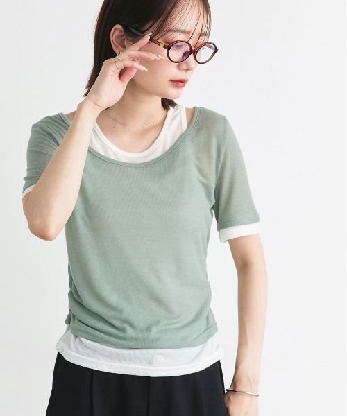 ad thie（アドティエ）の「レイヤードデザイン シアーカットソー（Tシャツ/カットソー・レディース・ライトグリーン/チャコール/ブラック/ライトピンク/ライトブルー・FREE）」の17枚目の写真