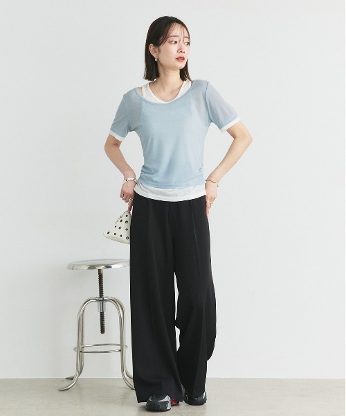 ad thie（アドティエ）の「レイヤードデザイン シアーカットソー（Tシャツ/カットソー・レディース・ライトグリーン/チャコール/ブラック/ライトピンク/ライトブルー・FREE）」の16枚目の写真