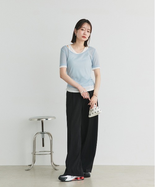ad thie（アドティエ）の「レイヤードデザイン シアーカットソー（Tシャツ/カットソー・レディース・ライトグリーン/チャコール/ブラック/ライトピンク/ライトブルー・FREE）」の15枚目の写真
