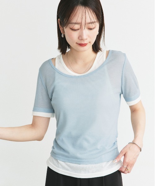 ad thie（アドティエ）の「レイヤードデザイン シアーカットソー（Tシャツ/カットソー・レディース・ライトグリーン/チャコール/ブラック/ライトピンク/ライトブルー・FREE）」の14枚目の写真