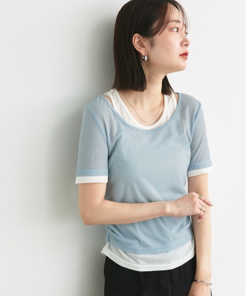ad thie（アドティエ）の「レイヤードデザイン シアーカットソー（Tシャツ/カットソー・レディース・ライトグリーン/チャコール/ブラック/ライトピンク/ライトブルー・FREE）」の12枚目の写真
