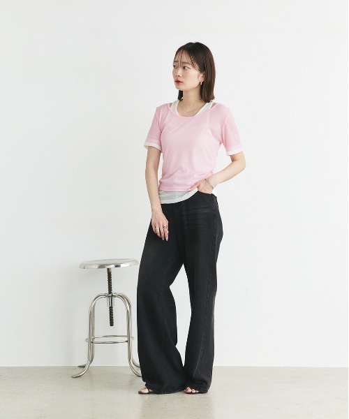 ad thie（アドティエ）の「レイヤードデザイン シアーカットソー（Tシャツ/カットソー・レディース・ライトグリーン/チャコール/ブラック/ライトピンク/ライトブルー・FREE）」の10枚目の写真