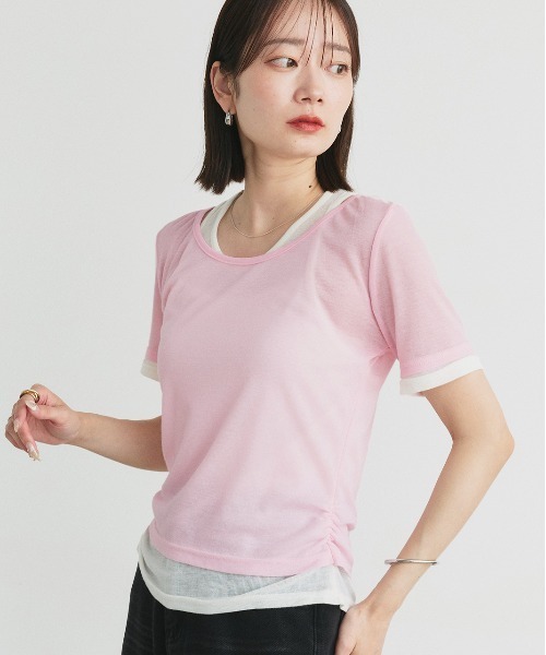 ad thie（アドティエ）の「レイヤードデザイン シアーカットソー（Tシャツ/カットソー・レディース・ライトグリーン/チャコール/ブラック/ライトピンク/ライトブルー・FREE）」の8枚目の写真
