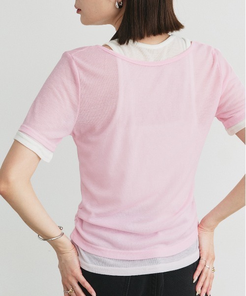 ad thie（アドティエ）の「レイヤードデザイン シアーカットソー（Tシャツ/カットソー・レディース・ライトグリーン/チャコール/ブラック/ライトピンク/ライトブルー・FREE）」の7枚目の写真