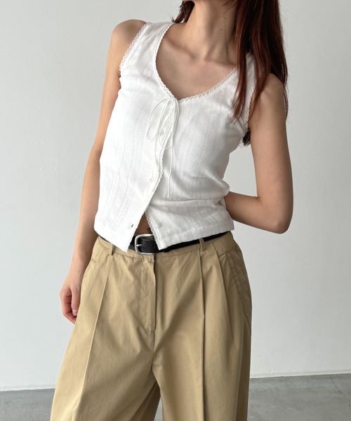 CANAL JEAN（キャナルジーン）の「El mar　ピコレースタンクトップ（タンクトップ・レディース・ホワイト/グレー/ブラック・ONE SIZE）」の2枚目の写真