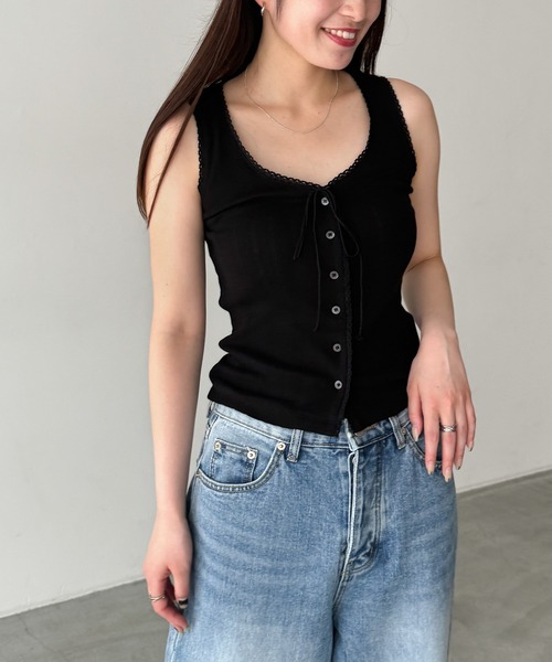 CANAL JEAN（キャナルジーン）の「El mar　ピコレースタンクトップ（タンクトップ・レディース・ホワイト/グレー/ブラック・ONE SIZE）」の3枚目の写真