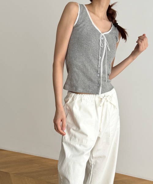 CANAL JEAN（キャナルジーン）の「El mar　ピコレースタンクトップ（タンクトップ・レディース・ホワイト/グレー/ブラック・ONE SIZE）」の6枚目の写真