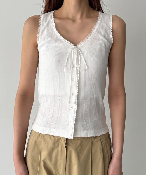 CANAL JEAN（キャナルジーン）の「El mar　ピコレースタンクトップ（タンクトップ・レディース・ホワイト/グレー/ブラック・ONE SIZE）」の4枚目の写真