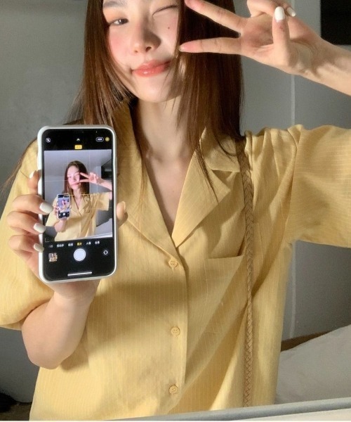 LADY LIKE(レディライク)の「ピンストライプゆったりオープンカラーシャツ(シャツ/ブラウス・レディース・イエロー/レッド/ピンク・M)」の18枚目の写真