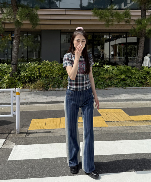 Oriens JOURNAL STANDARD（オリエンス ジャーナルスタンダード）の「《追加》チェックグラフィックTEE（Tシャツ/カットソー・レディース・ボルドー/イエロー・FREE）」の5枚目の写真