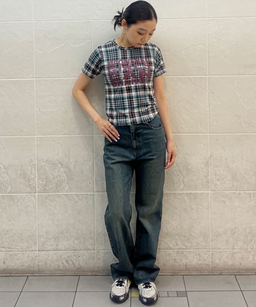 Oriens JOURNAL STANDARD（オリエンス ジャーナルスタンダード）の「《追加》チェックグラフィックTEE（Tシャツ/カットソー・レディース・ボルドー/イエロー・FREE）」の7枚目の写真