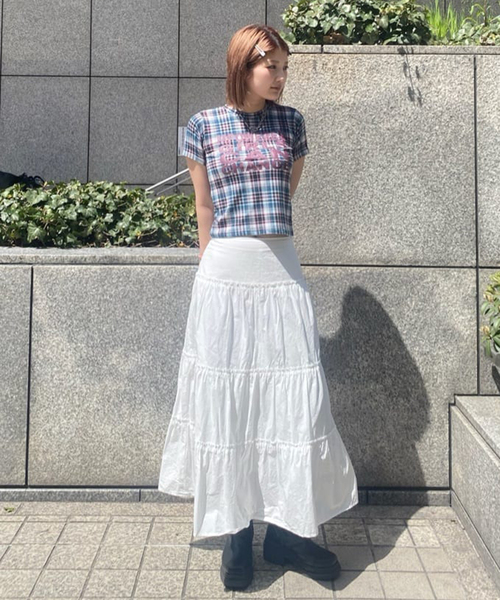 Oriens JOURNAL STANDARD（オリエンス ジャーナルスタンダード）の「《追加》チェックグラフィックTEE（Tシャツ/カットソー・レディース・ボルドー/イエロー・FREE）」の8枚目の写真