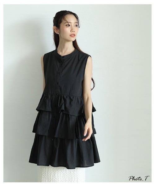 Sawa a la mode（サワアラモード）の「ノースリーブティアードシャツチュニック（チュニック・レディース・ブラック/オフホワイト/テラコッタ・FREE）」の5枚目の写真
