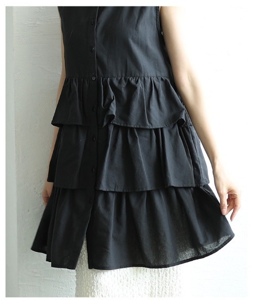 Sawa a la mode（サワアラモード）の「ノースリーブティアードシャツチュニック（チュニック・レディース・ブラック/オフホワイト/テラコッタ・FREE）」の9枚目の写真