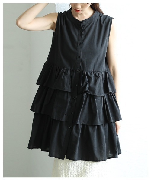 Sawa a la mode（サワアラモード）の「ノースリーブティアードシャツチュニック（チュニック・レディース・ブラック/オフホワイト/テラコッタ・FREE）」の10枚目の写真