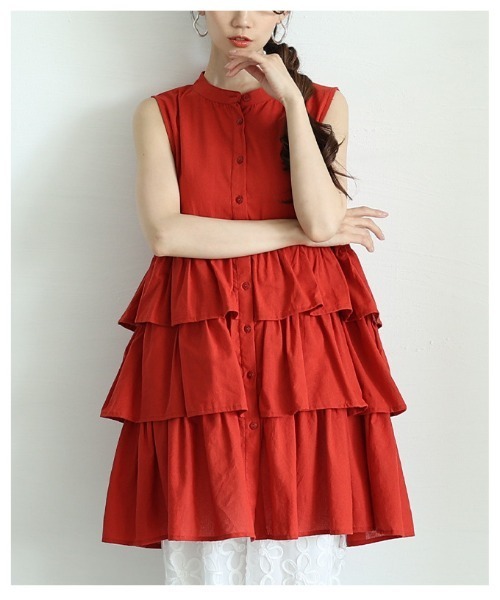 Sawa a la mode（サワアラモード）の「ノースリーブティアードシャツチュニック（チュニック・レディース・ブラック/オフホワイト/テラコッタ・FREE）」の13枚目の写真