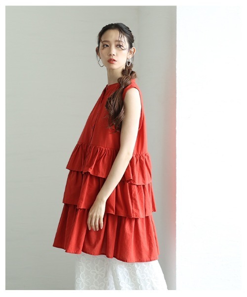 Sawa a la mode（サワアラモード）の「ノースリーブティアードシャツチュニック（チュニック・レディース・ブラック/オフホワイト/テラコッタ・FREE）」の14枚目の写真