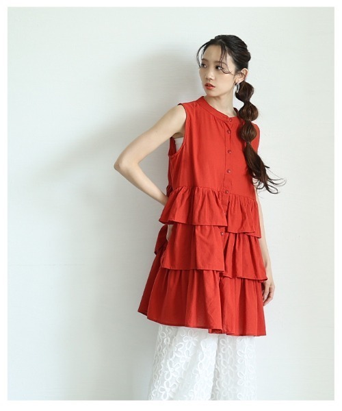 Sawa a la mode（サワアラモード）の「ノースリーブティアードシャツチュニック（チュニック・レディース・ブラック/オフホワイト/テラコッタ・FREE）」の15枚目の写真