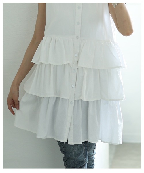 Sawa a la mode（サワアラモード）の「ノースリーブティアードシャツチュニック（チュニック・レディース・ブラック/オフホワイト/テラコッタ・FREE）」の18枚目の写真