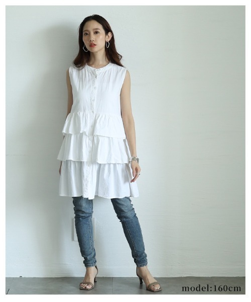 Sawa a la mode（サワアラモード）の「ノースリーブティアードシャツチュニック（チュニック・レディース・ブラック/オフホワイト/テラコッタ・FREE）」の19枚目の写真
