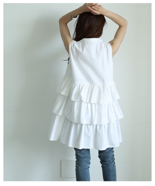 Sawa a la mode（サワアラモード）の「ノースリーブティアードシャツチュニック（チュニック・レディース・ブラック/オフホワイト/テラコッタ・FREE）」の21枚目の写真