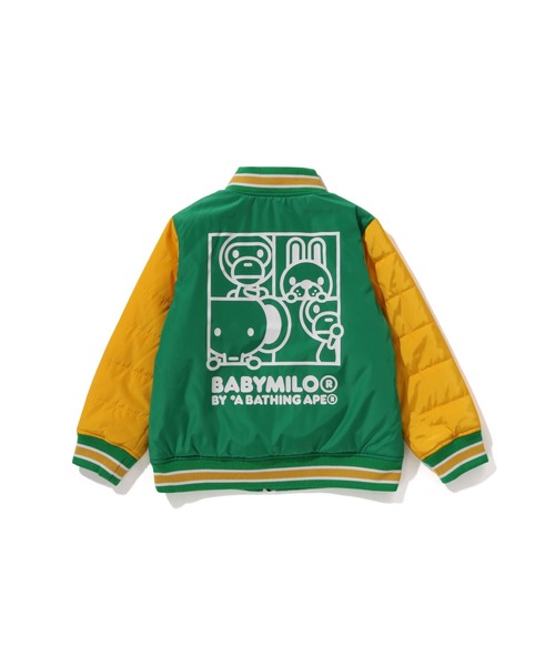 A BATHING APE(アベイシングエイプ)の「BABY MILO PADDED VARSITY JACKET(ミリタリージャケット・キッズ・グリーン/レッド・110/130/140/120)」の3枚目の写真