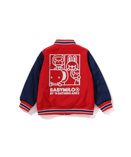 A BATHING APE(アベイシングエイプ)の「BABY MILO PADDED VARSITY JACKET(ミリタリージャケット・キッズ・グリーン/レッド・110/130/140/120)」の4枚目の写真