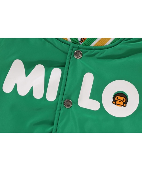 A BATHING APE(アベイシングエイプ)の「BABY MILO PADDED VARSITY JACKET(ミリタリージャケット・キッズ・グリーン/レッド・110/130/140/120)」の5枚目の写真