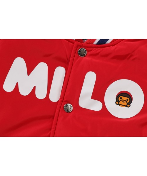 A BATHING APE(アベイシングエイプ)の「BABY MILO PADDED VARSITY JACKET(ミリタリージャケット・キッズ・グリーン/レッド・110/130/140/120)」の6枚目の写真