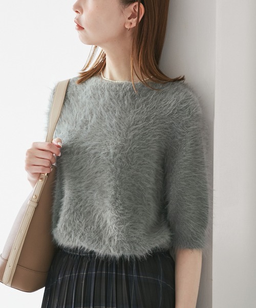 セール】シャギーニットハーフスリーブプルオーバー（ニット/セーター