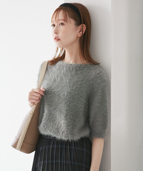 ROPE' PICNIC（ロペピクニック）の「シャギーニットハーフスリーブプルオーバー（ニット/セーター・レディース・キナリ/グレー/ブラウン・FREE）」の9枚目の写真