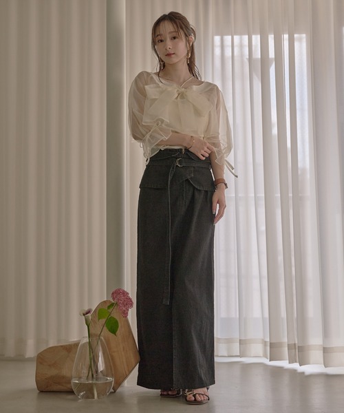 mideal(マイディール)の「2way ribbon cropped sheer blouse / 2wayリボンクロップドシアーブラウス(シャツ/ブラウス・レディース・アイボリー/ピンク・FREE)」の5枚目の写真
