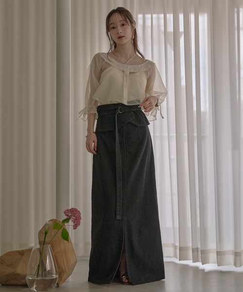 mideal(マイディール)の「2way ribbon cropped sheer blouse / 2wayリボンクロップドシアーブラウス(シャツ/ブラウス・レディース・アイボリー/ピンク・FREE)」の12枚目の写真