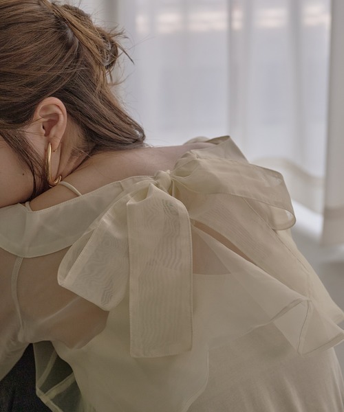 mideal(マイディール)の「2way ribbon cropped sheer blouse / 2wayリボンクロップドシアーブラウス(シャツ/ブラウス・レディース・アイボリー/ピンク・FREE)」の13枚目の写真